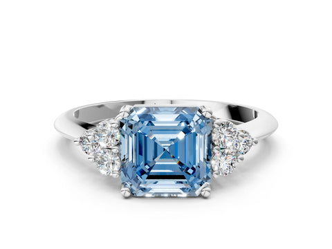 White gold Fancy Blue Asscher Cut Cut Diamond Cluster Ring with Solitaire Band and Four-Prong Setting_12