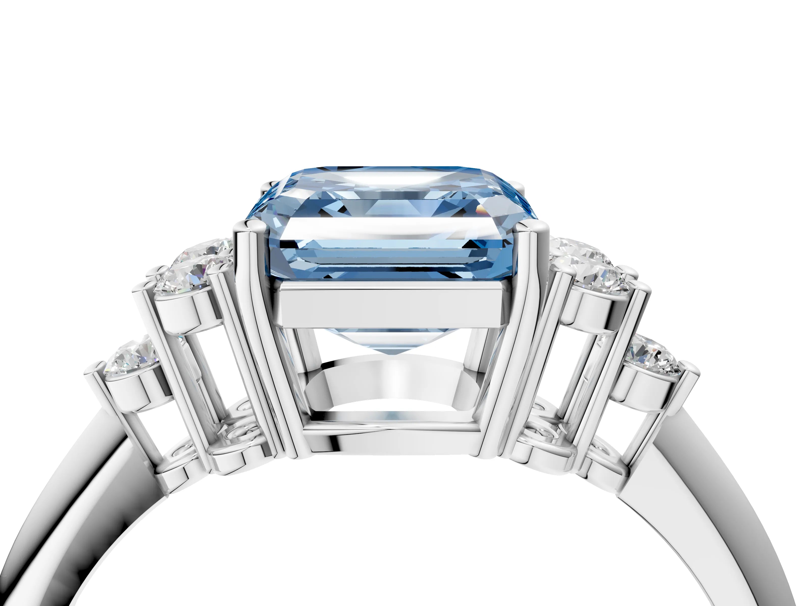 White gold Fancy Blue Asscher Cut Cut Diamond Cluster Ring with Solitaire Band and Four-Prong Setting_16