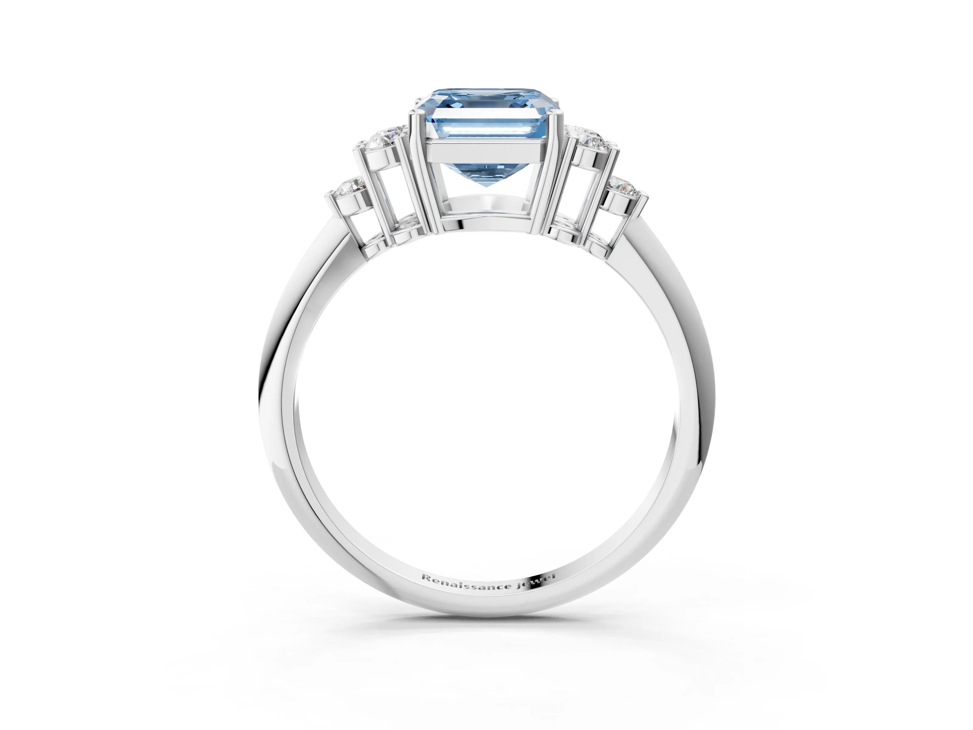 White gold Fancy Blue Asscher Cut Cut Diamond Cluster Ring with Solitaire Band and Four-Prong Setting_3