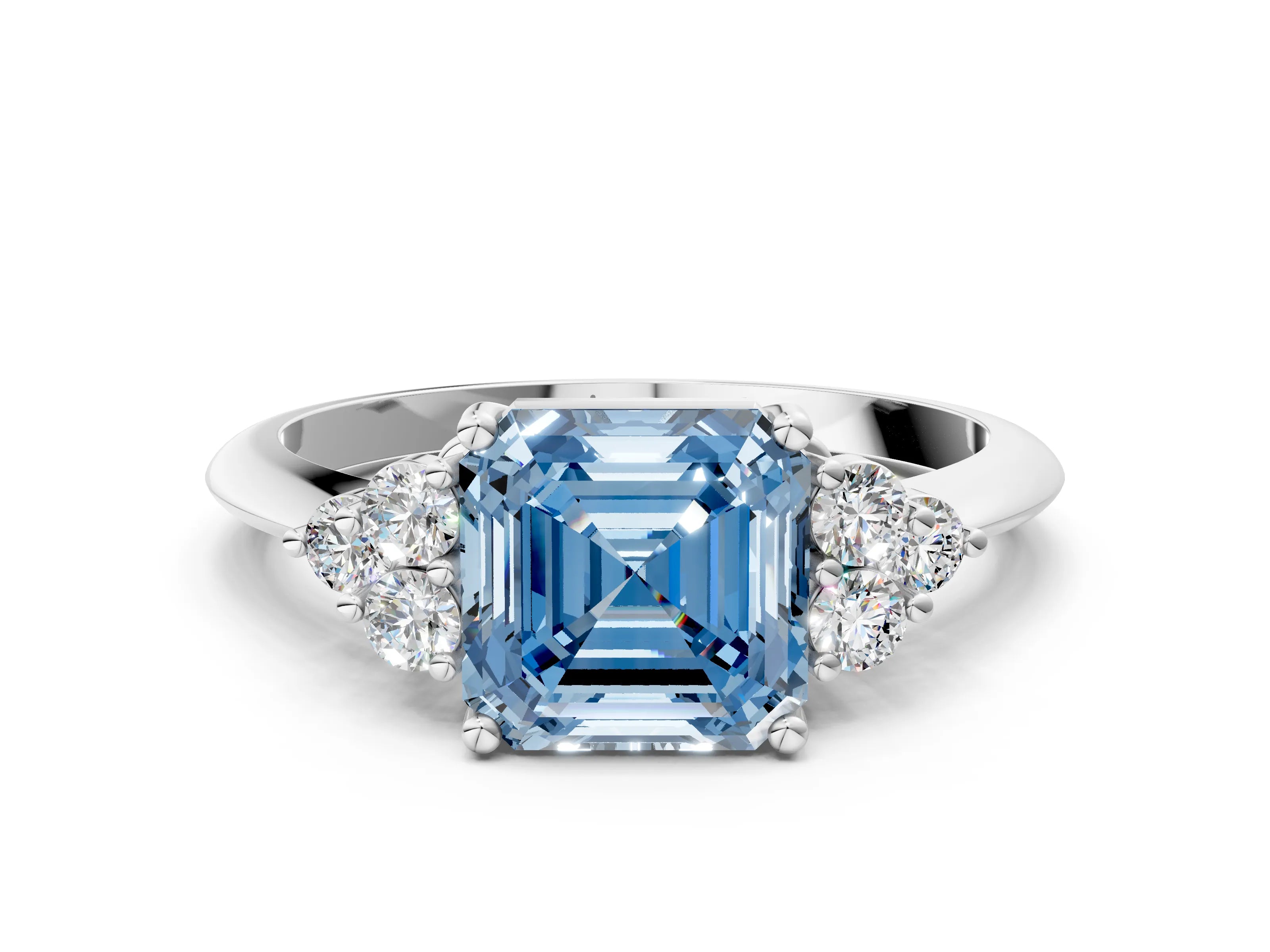 White gold Fancy Blue Asscher Cut Cut Diamond Cluster Ring with Solitaire Band and Four-Prong Setting_30