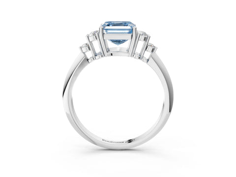 White gold Fancy Blue Asscher Cut Cut Diamond Cluster Ring with Solitaire Band and Four-Prong Setting_33