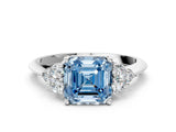 White gold Fancy Blue Asscher Cut Cut Diamond Cluster Ring with Solitaire Band and Four-Prong Setting_36