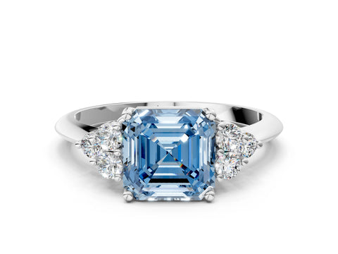 White gold Fancy Blue Asscher Cut Cut Diamond Cluster Ring with Solitaire Band and Four-Prong Setting_36