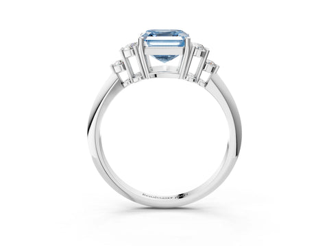 White gold Fancy Blue Asscher Cut Cut Diamond Cluster Ring with Solitaire Band and Four-Prong Setting_3