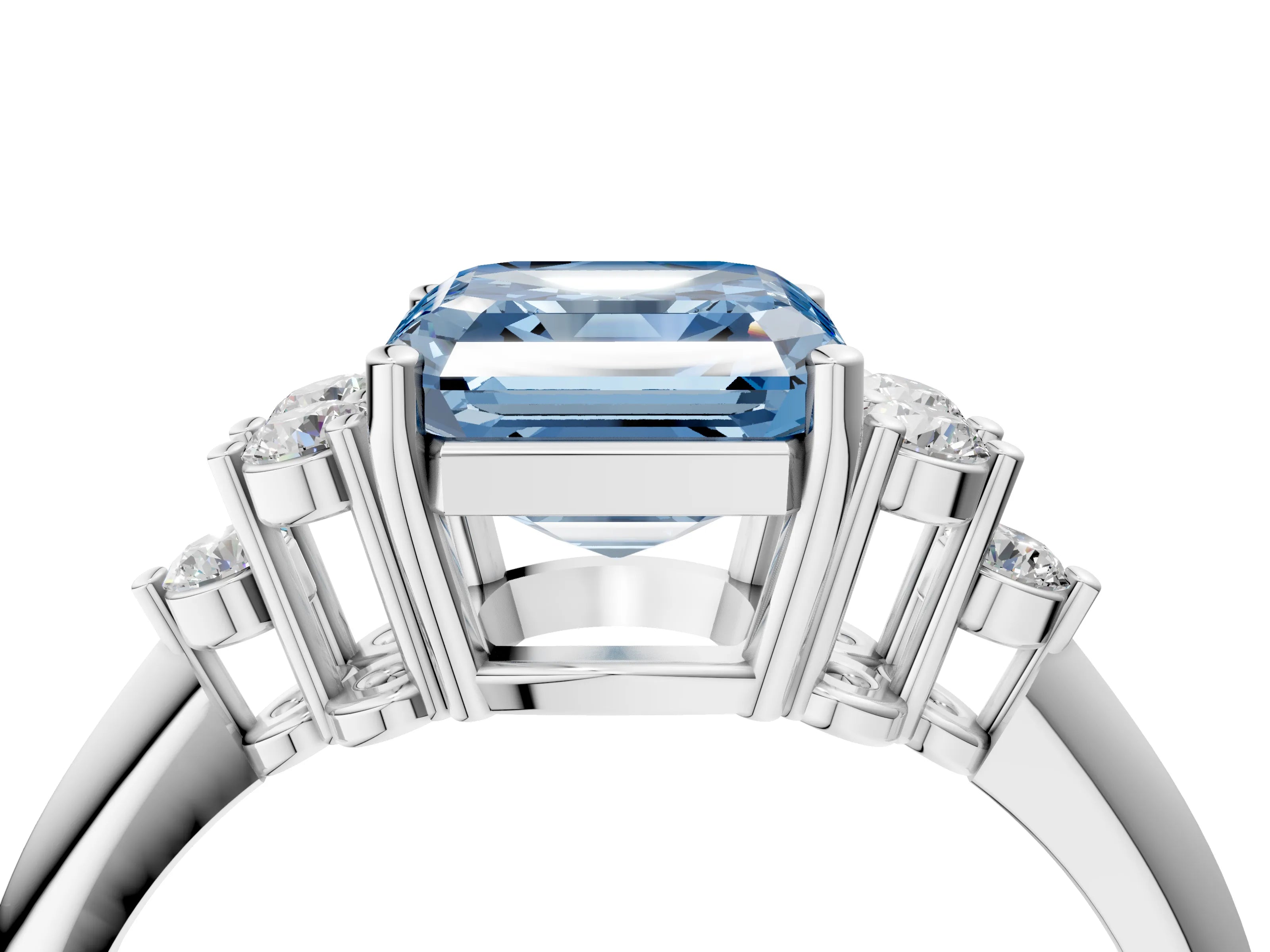 White gold Fancy Blue Asscher Cut Cut Diamond Cluster Ring with Solitaire Band and Four-Prong Setting_4
