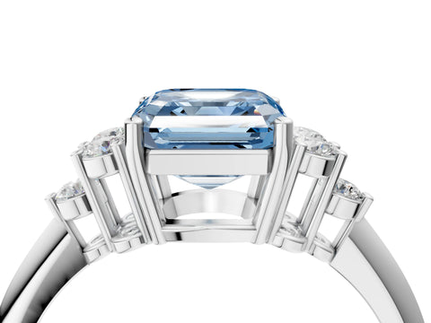 White gold Fancy Blue Asscher Cut Cut Diamond Cluster Ring with Solitaire Band and Four-Prong Setting_40