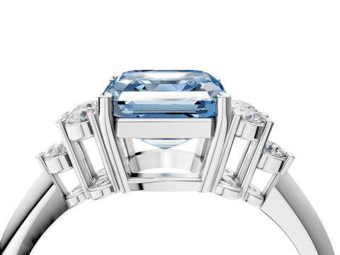White gold Fancy Blue Asscher Cut Cut Diamond Cluster Ring with Solitaire Band and Four-Prong Setting_4