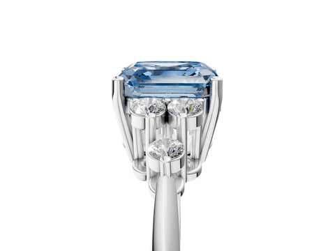 White gold Fancy Blue Asscher Cut Cut Diamond Cluster Ring with Solitaire Band and Four-Prong Setting_5