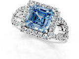 White gold Fancy Blue Asscher Cut Cut Diamond Halo Engagement Ring with Open Split Pavé Band_1