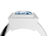 White gold Fancy Blue Asscher Cut-Cut Diamond Halo Engagement Ring with Pave Band and Prong Setting_4
