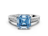 White gold Fancy Blue Asscher Cut Cut Diamond Milgrain Pave Band Four-Prong Setting Ring_15