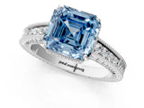White gold Fancy Blue Asscher Cut Cut Diamond Milgrain Pave Band Four-Prong Setting Ring_16