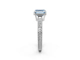 White gold Fancy Blue Asscher Cut Cut Diamond Milgrain Pave Band Four-Prong Setting Ring_17