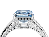 White gold Fancy Blue Asscher Cut Cut Diamond Milgrain Pave Band Four-Prong Setting Ring_19