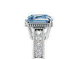 White gold Fancy Blue Asscher Cut Cut Diamond Milgrain Pave Band Four-Prong Setting Ring_20
