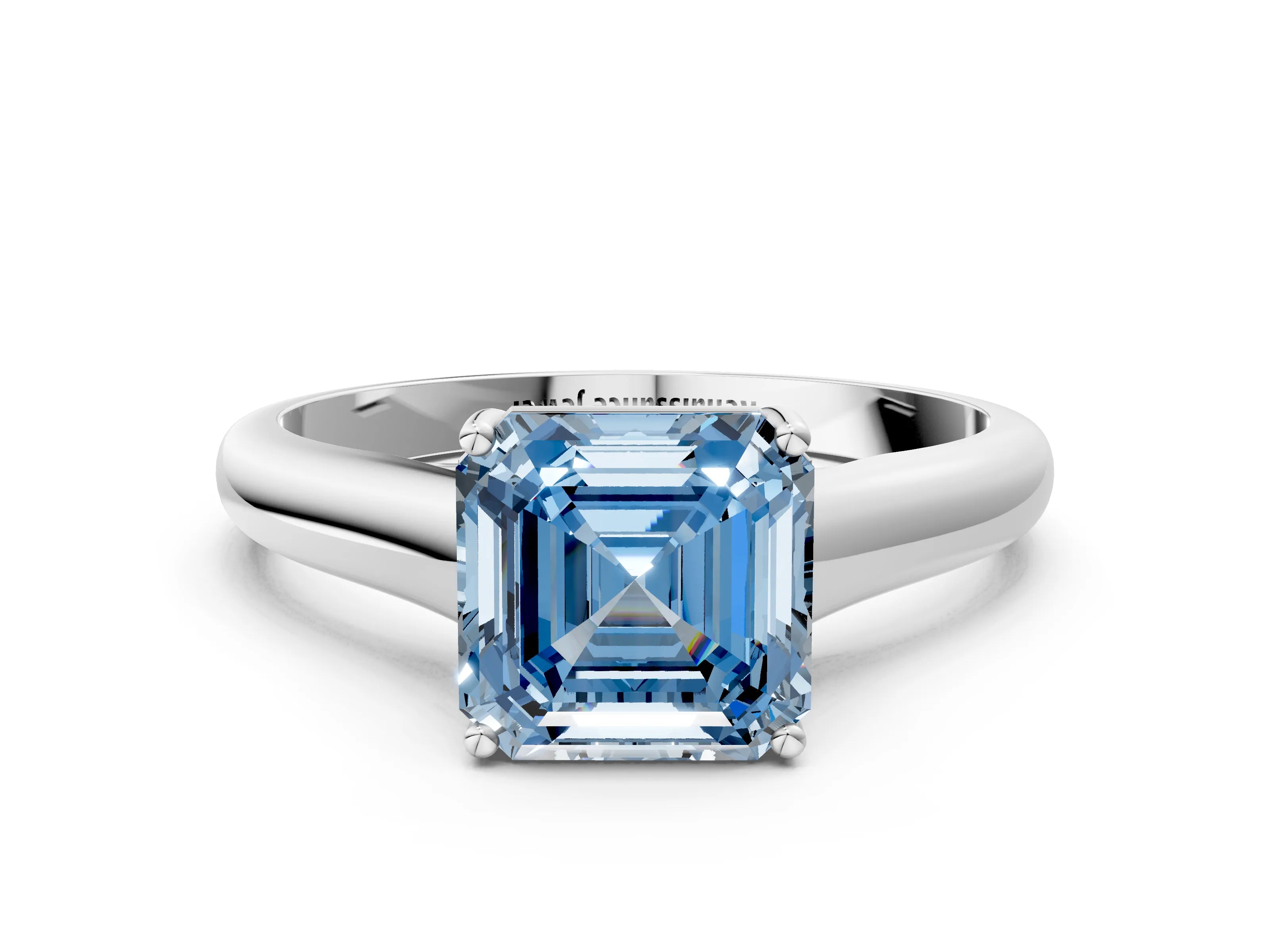 White gold Fancy Blue Asscher Cut Cut Diamond Solitaire Engagement Ring with Tapered Plain Band and Four-Prong Setting_12