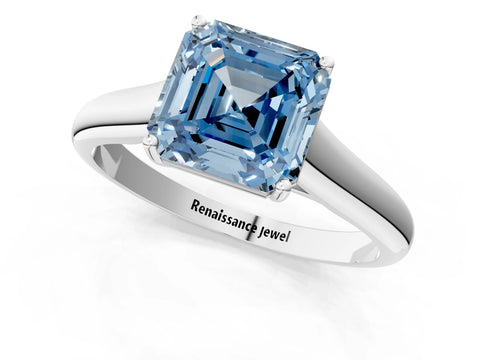 White gold Fancy Blue Asscher Cut Cut Diamond Solitaire Engagement Ring with Tapered Plain Band and Four-Prong Setting_13