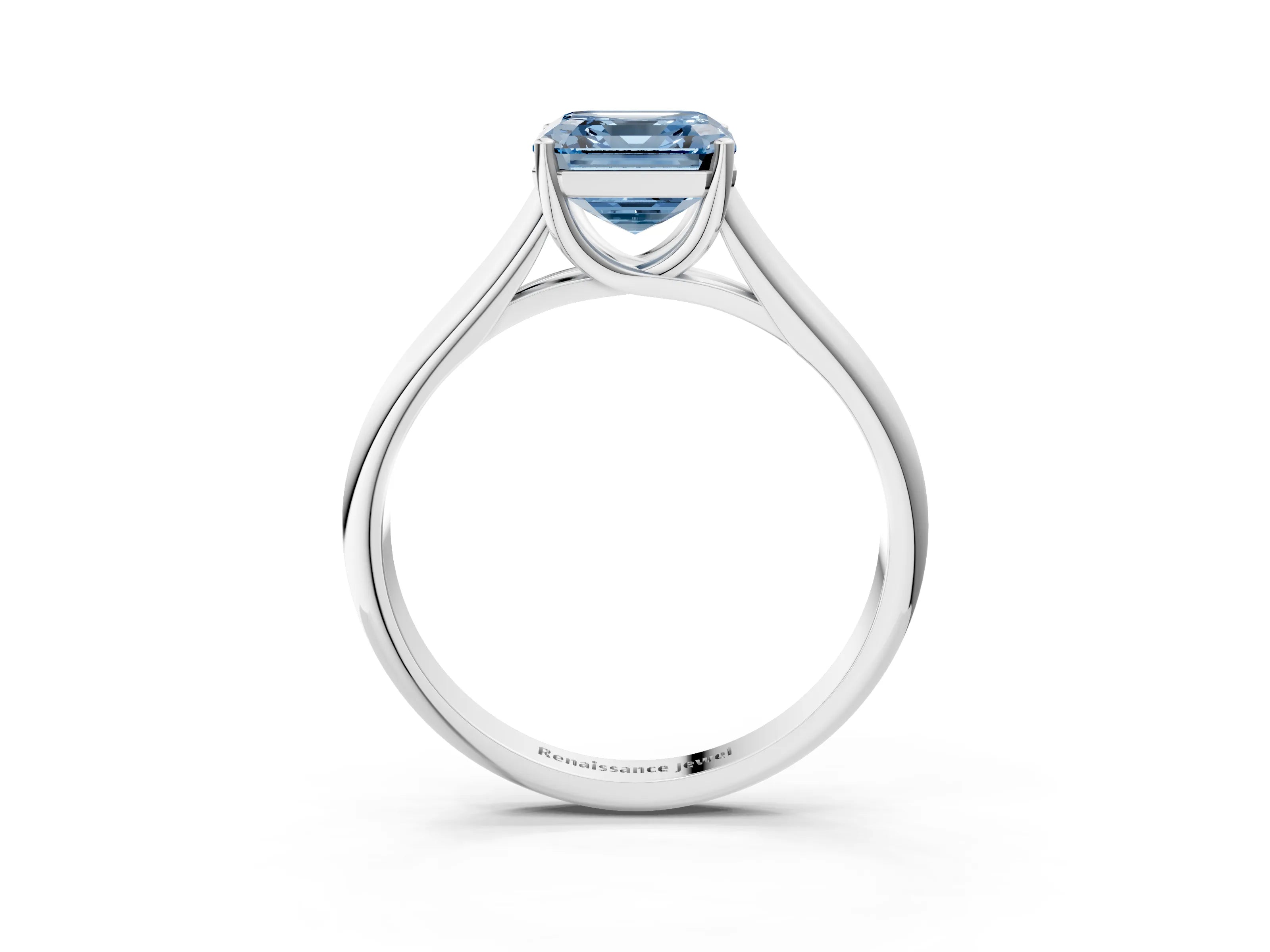White gold Fancy Blue Asscher Cut Cut Diamond Solitaire Engagement Ring with Tapered Plain Band and Four-Prong Setting_15