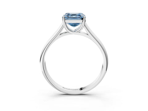 White gold Fancy Blue Asscher Cut Cut Diamond Solitaire Engagement Ring with Tapered Plain Band and Four-Prong Setting_15