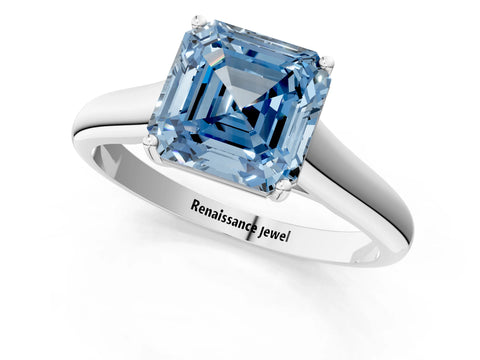 White gold Fancy Blue Asscher Cut Cut Diamond Solitaire Engagement Ring with Tapered Plain Band and Four-Prong Setting_1