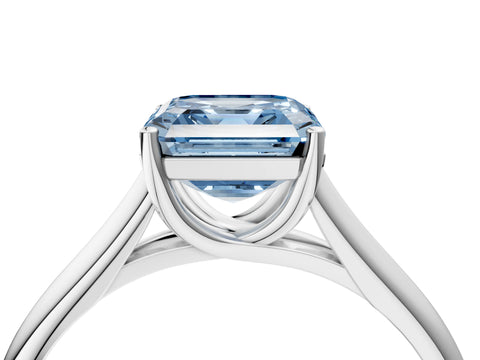 White gold Fancy Blue Asscher Cut Cut Diamond Solitaire Engagement Ring with Tapered Plain Band and Four-Prong Setting_4
