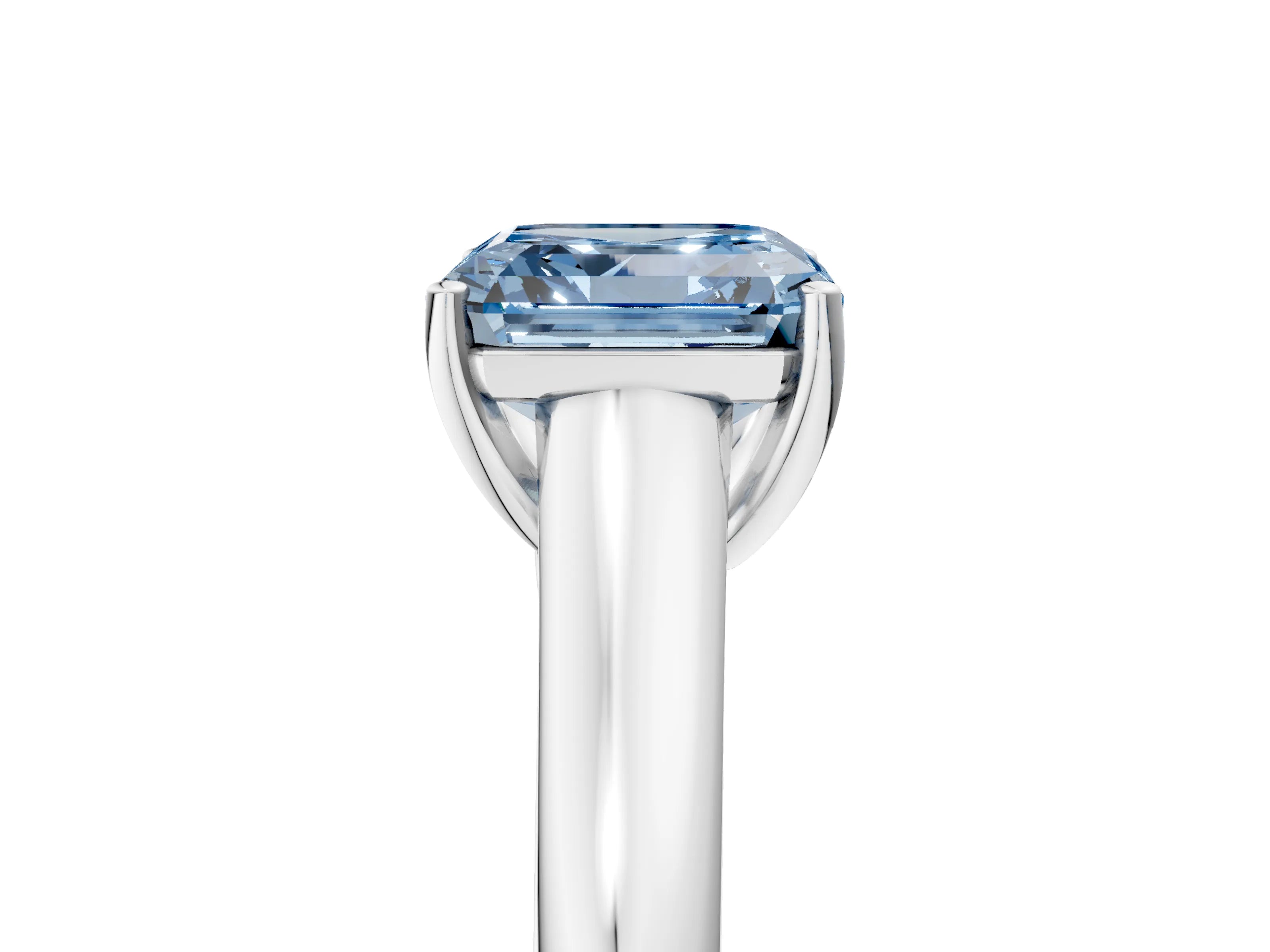 White gold Fancy Blue Asscher Cut Cut Diamond Solitaire Engagement Ring with Tapered Plain Band and Four-Prong Setting_5