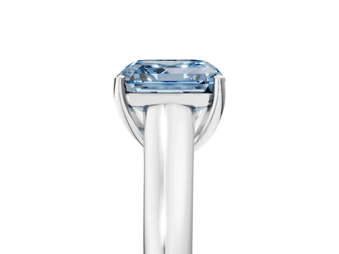White gold Fancy Blue Asscher Cut Cut Diamond Solitaire Engagement Ring with Tapered Plain Band and Four-Prong Setting_5