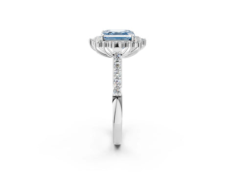 White gold Fancy Blue Asscher Cut Cut Diamond Sunburst Halo Engagement Ring with Pavé Band_14