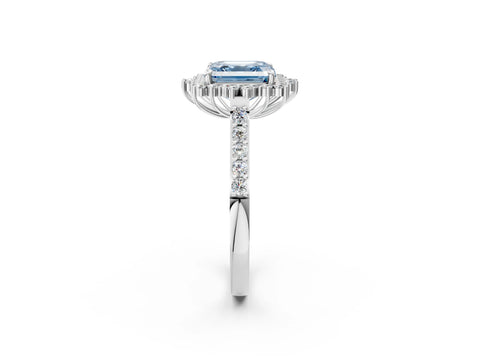 White gold Fancy Blue Asscher Cut Cut Diamond Sunburst Halo Engagement Ring with Pavé Band_2