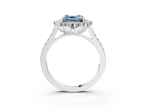 White gold Fancy Blue Asscher Cut Cut Diamond Sunburst Halo Engagement Ring with Pavé Band_3