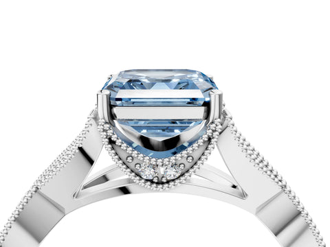 White gold Fancy Blue Asscher Cut Cut Diamond Twisted Band with Milgrain Pave Setting and Four-Prong Setting_16