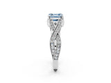 White gold Fancy Blue Asscher Cut Cut Diamond Twisted Band with Milgrain Pave Setting and Four-Prong Setting_2