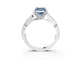 White gold Fancy Blue Asscher Cut Cut Diamond Twisted Band with Milgrain Pave Setting and Four-Prong Setting_3