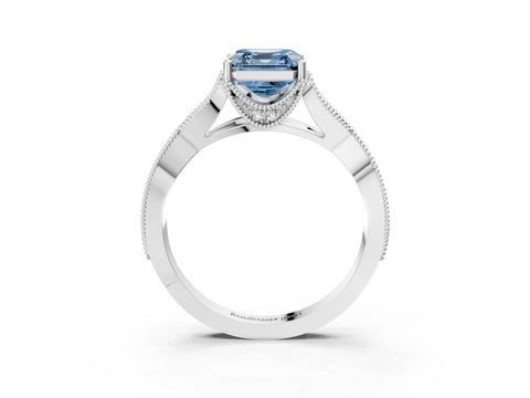 White gold Fancy Blue Asscher Cut Cut Diamond Twisted Band with Milgrain Pave Setting and Four-Prong Setting_3