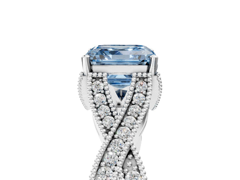 White gold Fancy Blue Asscher Cut Cut Diamond Twisted Band with Milgrain Pave Setting and Four-Prong Setting_5