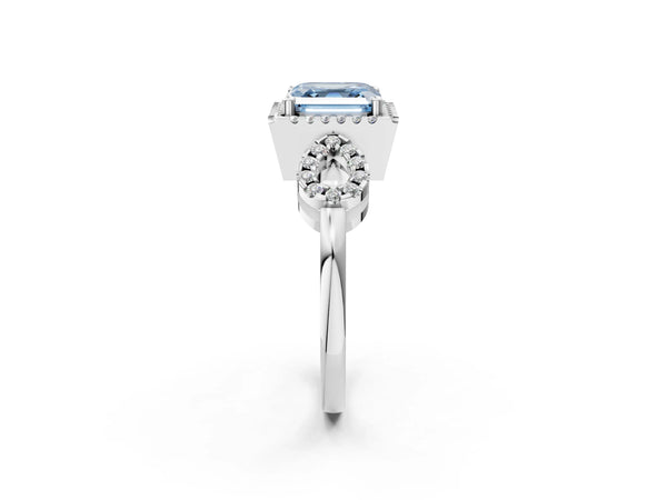 White Gold Asscher Cut Pave Infinity Halo Engagement Ring Setting for Fancy Blue Center