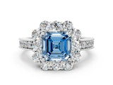 White gold Fancy Blue Asscher Cut Cut Halo Diamond Pavé Engagement Ring with Milgrain Detailing_12