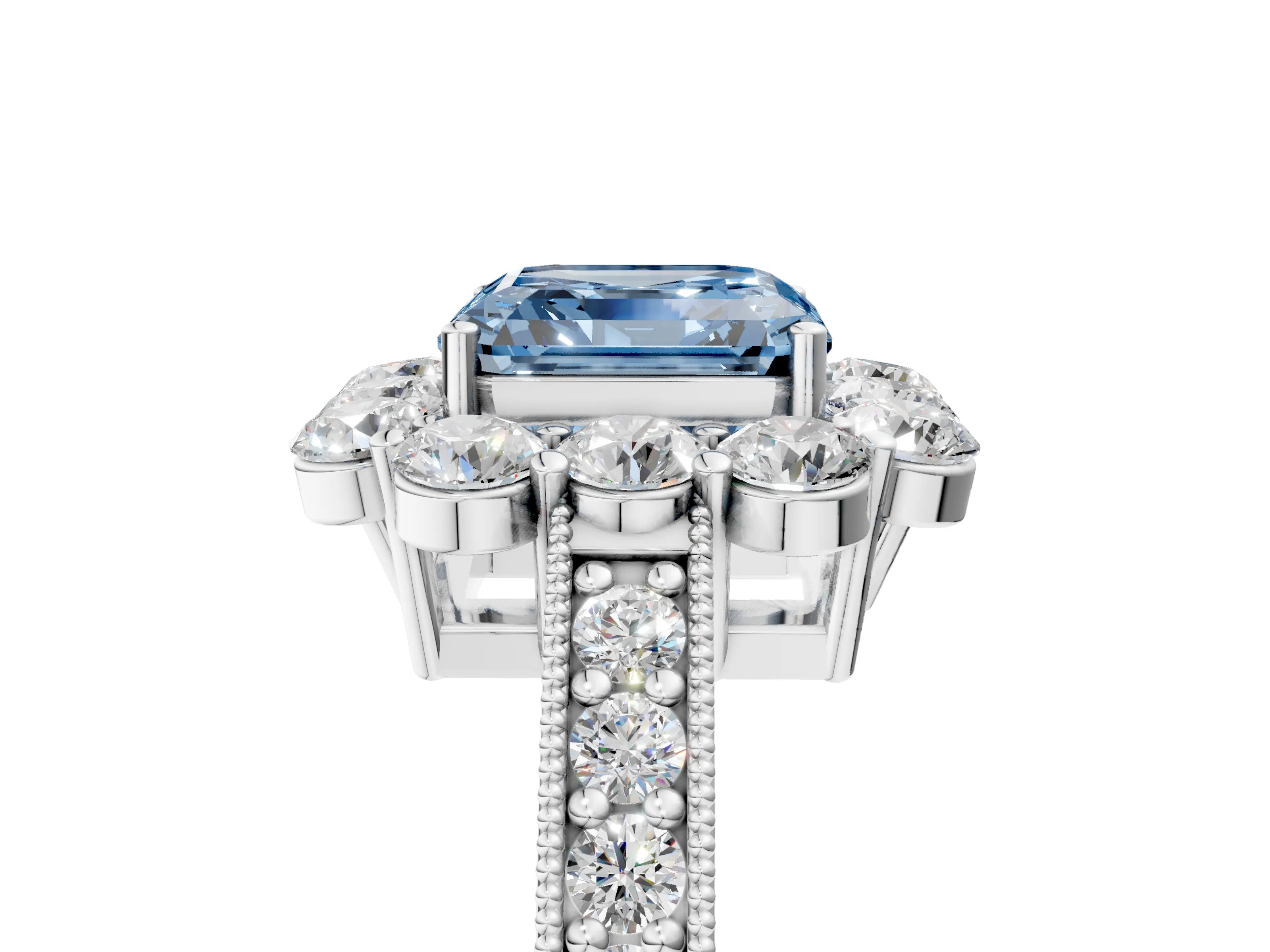 White gold Fancy Blue Asscher Cut Cut Halo Diamond Pavé Engagement Ring with Milgrain Detailing_17