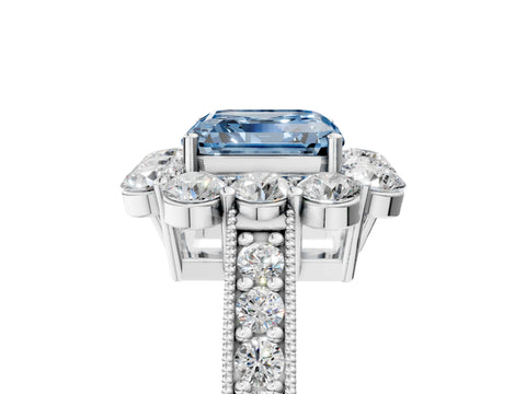 White gold Fancy Blue Asscher Cut Cut Halo Diamond Pavé Engagement Ring with Milgrain Detailing_17