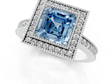 White gold Fancy Blue Asscher Cut Cut Halo Pavé Diamond Ring_1