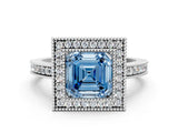 White gold Fancy Blue Asscher Cut Cut Halo Pavé Diamond Ring