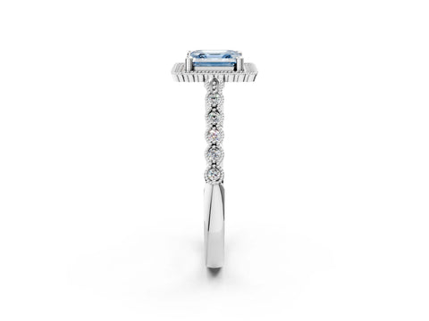 White gold Fancy Blue Asscher Cut Cut Halo Pavé Solitaire Ring with Milgrain Band_14