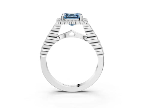 White gold Fancy Blue Asscher Cut Cut Halo Pavé Solitaire Ring with Milgrain Band_15