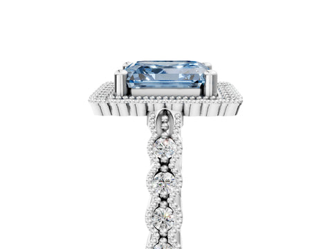 White gold Fancy Blue Asscher Cut Cut Halo Pavé Solitaire Ring with Milgrain Band_17