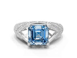 White gold Fancy Blue Asscher Cut Cut Milgrain Pave Diamond Engagement Ring with Four-Prong Setting_15
