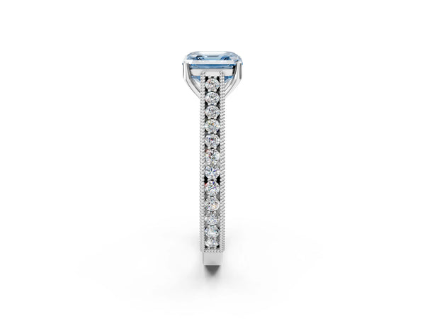 Platinum Asscher Cut Vintage Pave Engagement Ring Setting for Fancy Blue Center