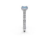 White gold Fancy Blue Asscher Cut Cut Pave Band Milgrain Solitaire Ring_2