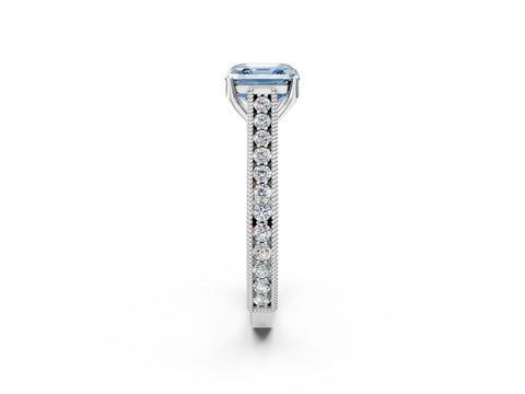 White gold Fancy Blue Asscher Cut Cut Pave Band Milgrain Solitaire Ring_2