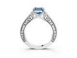 White gold Fancy Blue Asscher Cut Cut Pave Band Milgrain Solitaire Ring_3