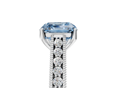 White gold Fancy Blue Asscher Cut Cut Pave Band Milgrain Solitaire Ring_5